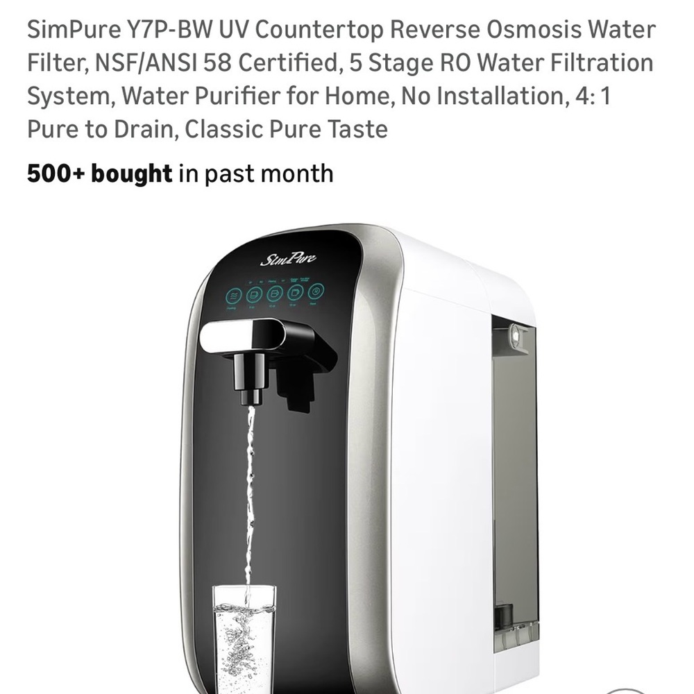 Simpure extra water storage for RO machine